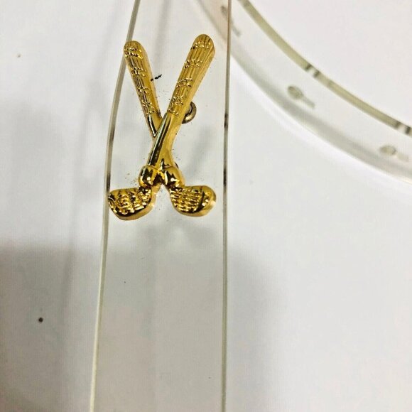 Golf Belt Clear PVC Medium Unisex Crossed Gold Tone Golf Clubs - Picture 3 of 5